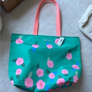 Clinique Green and Pink Floral Tote Bag